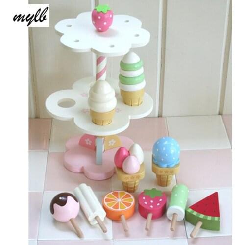 Mylb Baby Toys Simulation Magnetic Ice Cream Wooden Toys Set Pretend Play Kitchen Food Baby Infant Toys Food Birthday/Christmas