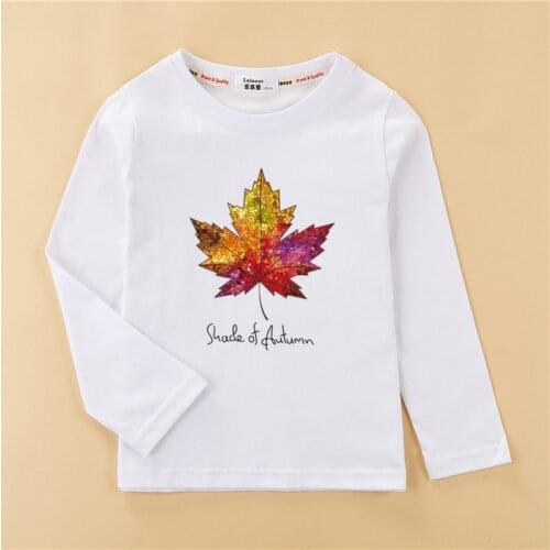 Fashion kids cotton t shirt boys maple leaf tops girl long sleeve casual print clothes cotton baby girls tees
