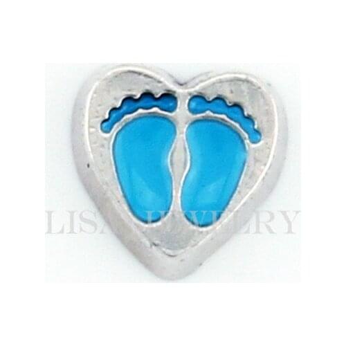 Fashion blue baby footprint in heart Floating Charms for Floating Memory charms Lockets DIY Jewelry