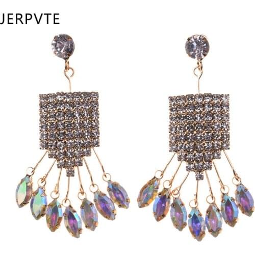 JERPVTE Fashion Wedding Earrings for Women Gold Color Crystal Flower Oval Pendant Pendiente Earrings For Women Earring