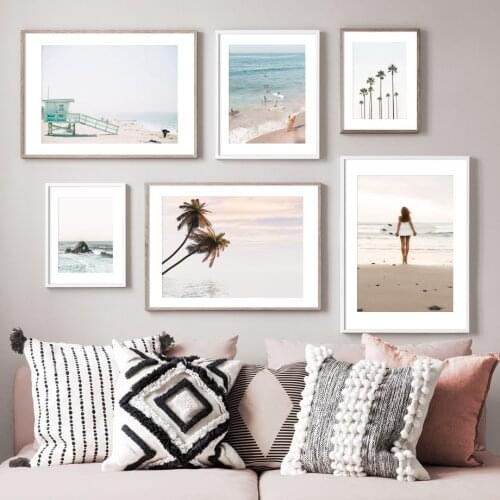 Wall Art Canvas Painting Summer Surfing Beach Beautiful Girl Nordic Posters And Prints Wall Pictures For Living Room Wall Decor
