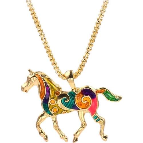 New Personality Rainbow Horse Necklace Pendant Necklaces for Woman Girl Colorful Horses Fashion Jewelry Festival Gift