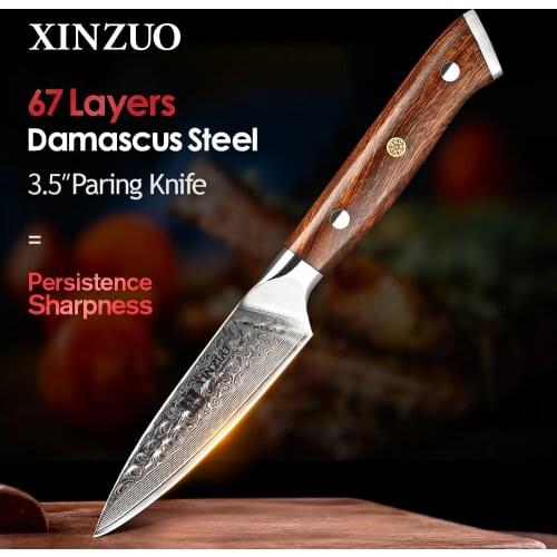 XINZUO 3.5" inch Pelling Knives VG10 Damascus Steel Sharp and Durable Damascus Kitchen Knife High Quality Ironwood Handle