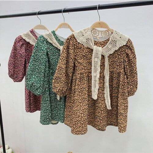 2021 autumn girl fashion dress children Korean style long-sleeved floral + shawl princess dresses kids toddler fall clothes