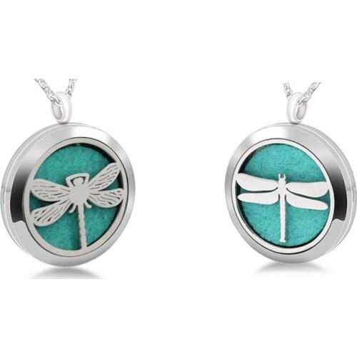 Dragonfly Style 316L Stainless Steel Essential Oil Diffuser Necklace Pendant 30MM Magnetic Aromatherapy Necklace For Women