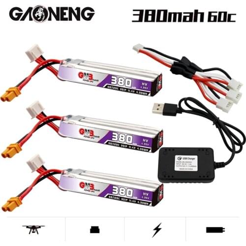 GNB 380mAh 60C/120C 3S 11.4V HV Rechargeable Lipo Battery XT30U-F Plug For FullSpeed TinyLeader whoop3S Drone RC FPV Drone parts