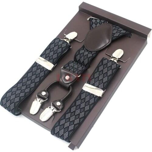 Navy blue 4 Clips-on Suspenders Male Suspenders Y-back Shape bretels women tirantes Adjustable giarrettiere 3.5cm*115cm MBD8422