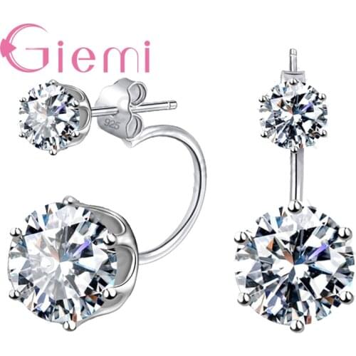 Authentic 925 Sterling Silver Double Round Stud Earrings For Women Gift Charming Wholesale Jewelry for Wedding Bridal Gift