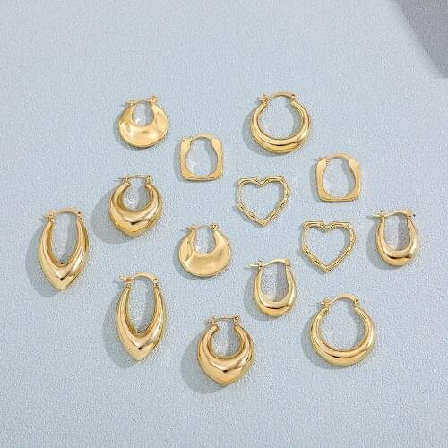 Punk Big Chunky Hoop Earrings for Women Trendy Gold Copper Metal Geometric Statement Earring Wedding Party Jewelry Minimalist