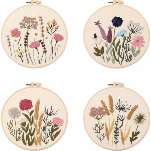 Easy Plant Flowers Embroidery Starter Kit for Beginners, Line Embroidery Kits, Contains all Embroidery Tools, English Manual