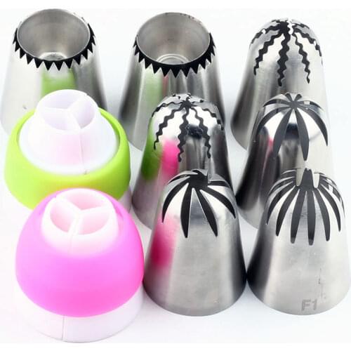 Sultane Large Tube 2Pcs Pastry Russian Tip+5Pcs Big Size Rose Stainless Steel Icing Nozzles Piping And 2Pcs Coupler