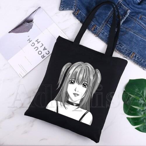 Death Note Misa Amane Shopping Bag Print Original Design White Unisex Fashion Travel Canvas Bags Black
