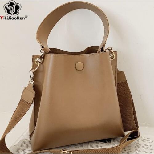 Fashion Ladies Handbags Mini Bucket Bag Elegant Wide Shoulder Strap Shoulder Bags for Women Soft Leather Crossbody Bag Wallet