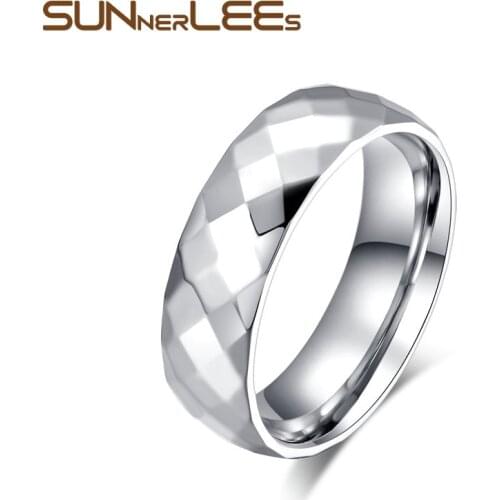 SUNNERLEES Fashion Jewelry Titanium Stainless Steel Rings Rhombus Surface Silver Color Women Men Gift R-022