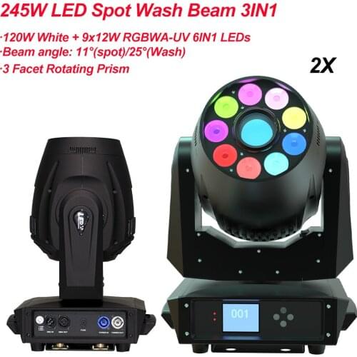 2Pcs/Lot New 245W LED Spot Wash Beam 3IN1 Moving Head Light 3 Facet Rotating Prism LED Moving Head DJ Disco Party Stage Lights