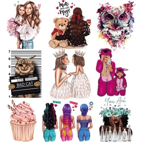 Wholesale Iron On Patches Man Woman T-Shirt Stickers Heat Press Appliqued Patches Garment DIY Thermal Transfer Animal Queen Mom