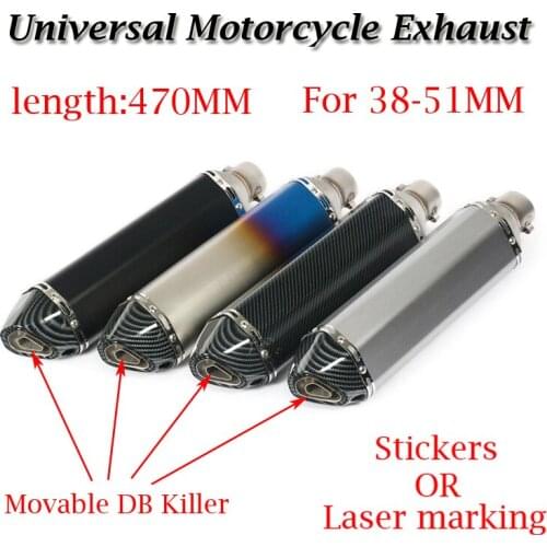 Universal Motorcycle Exhaust 470mm Muffler Modified With Movable DB Killer For F800GS F700GS F650GS ZX-6R ZX-10R R1 TMAX500