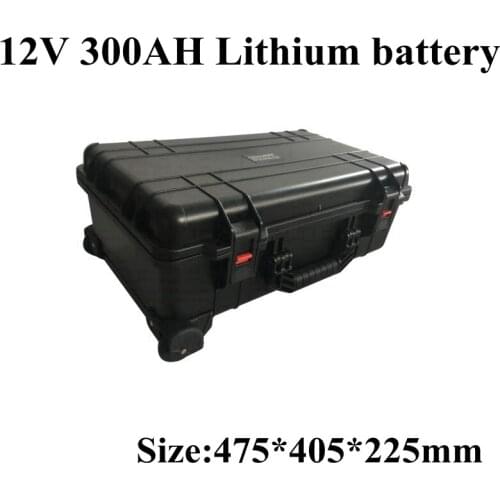 Waterproof 12V 300AH Lithium Ion Battery Li Ion BMS Wheel Trolley Case for Caravan Photovoltaic Storag Solar System +20A Charger
