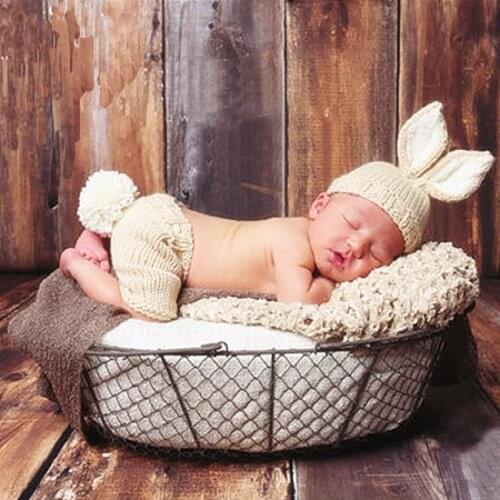 Infant Baby Boy Girl Photo Shoot Knit Bunny Hat Outfits Clothes Newborn Photography Prop Rabbit Costume fotoshooting Baby Shower