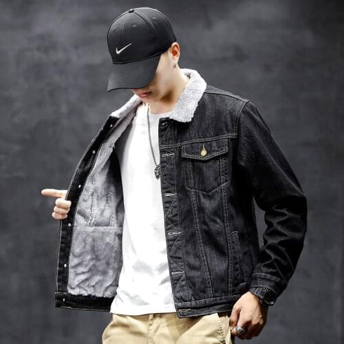 Warm Wool Liner Fleece Jean Coats Mens Winter Spring Thicker Denim Jacket High Quality Turn Down Fur Collar Cowboys Outerwear