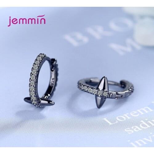 925 Sterling Silver Black Hoop Earrings For Women Girls Party Birthday Trendy 2020 Gothic Jewelry Wholesale