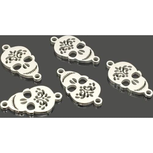 10pcs Skull Stainless Steel Charm Two Hole Stainless Steel Skull Accessory Pendant for DIY Bracelet Necklace Jewelry Making