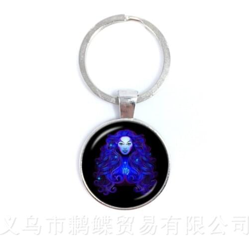 Twelve Constellations Zodiac Keychains Glass Cabochon Keyring Virgo Libra Scorpio Sagittarius Keyholder For Men Women Kids Gifts