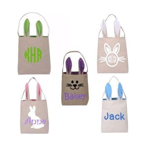 20pieces/lot Stock Easter Burlap Bunny Baskets Hot sell Burlap Bunny Basket WholeSale Easter personalize Bunny Basket