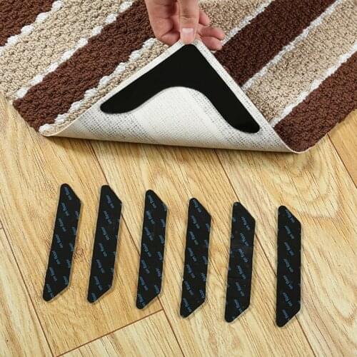 8pcs Carpet Fixer Tape Anti-Slip Reusable Bathroom Living Room Gripper Sticker Washable Self-Adhesive Doormat Tape Floor Decor