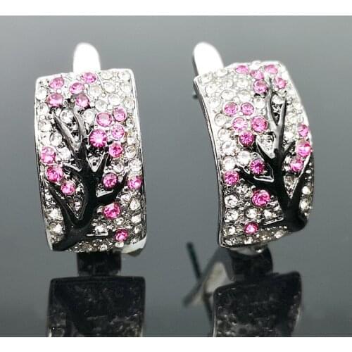 Bohemia Punk Plum Tree Flower Blossom Pink CZ Stud Earring Wedding Cut Luxury Brand Earrings for Women Fashion 2021 Boho Jewelry