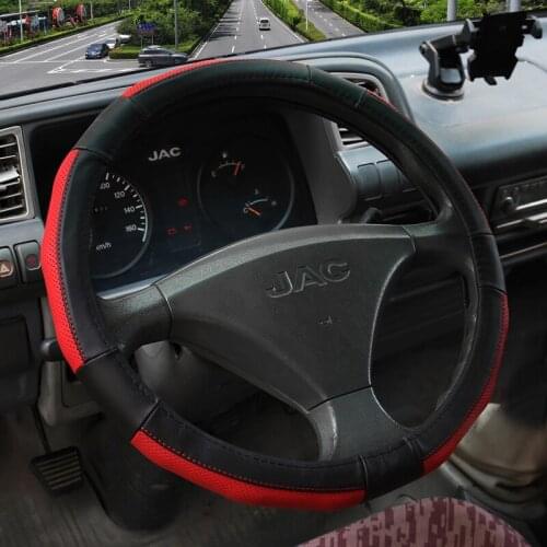 KKYSYELVA Leather Steering Wheel Covers for Car Bus Truck 36 38 40 42 45 47 50cm Diameter Auto Steering-wheel cover
