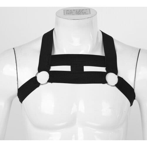 Black Men Elastic Shoulder Straps O Ring Hollow Out Body Chest Harness Belt Pole Dancing Accessories Stage Performance Costume