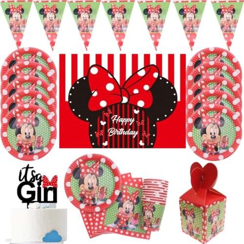 Disney Red Minnie Mouse Theme Birthday Party Supplies Cup Plate Kids Girl Birthday Party Decoration Disposable Tableware Set