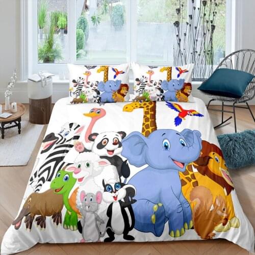 Home Textiles Luxury 3D Elephant Print Duvet Cover Set 2/3 Pcs Pillowcase Kids Bedding Set AU/EU/UK/US Queen and King Size