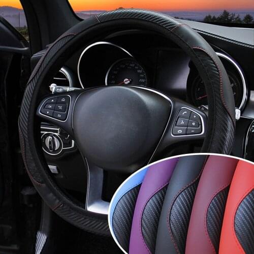 Breathable Car Steering Wheel Cover Suitable for 37-38cm Anti Slip Carbon Fiber PU Leather Steering Covers Interior Accessories