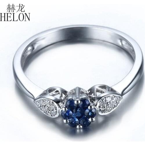HELON Sterling Silver 925 0.4ct Natural Sapphires Diamonds Engagement Ring Women Birthday Anniversary Party Trendy Fine Jewelry