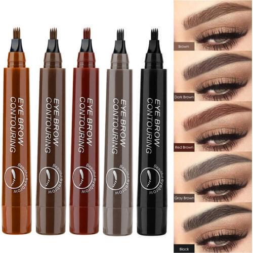 5 Colors Eyebrow Pen Waterproof 4 Fork Tip Eyebrow Tattoo Pencil Cosmetic Long Lasting Natural Dark Brown Liquid Eye Brow Pencil