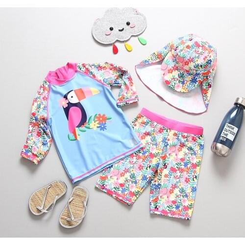 Swimsuit For Girls Bathing Suit Child Long Sleeve Children Swimming Toddler Baby Girl Kids Bird Print Slingshot Bikini Swimwear