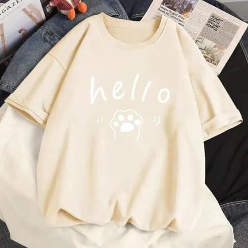 Summer Harajuku Clothing y2k Anime Cute Kawaii Cats Paw Print Short Sleeved T-Shirt Top Ulzzang Loose Oversized T-shirt Women
