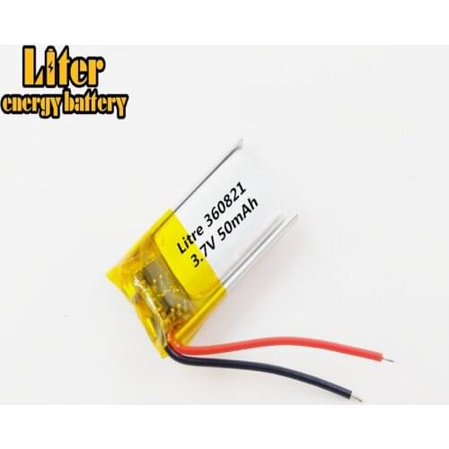 3.7v 50mah 360821 Lithium Polymer LiPo Rechargeable Battery li ion li-polymer For DIY Mp3 bluetooth Recorder headphone