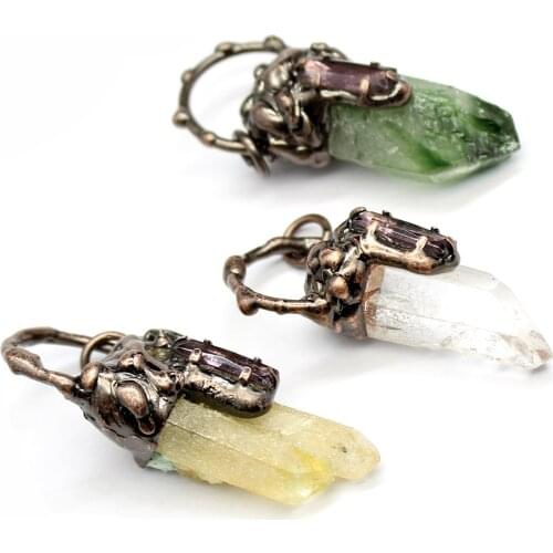 New Fashion Natural Crystal Necklace Reiki Healing Rock Clear Quartz Hexagonal Pendulum Pendant Green Crystal Necklace for Women