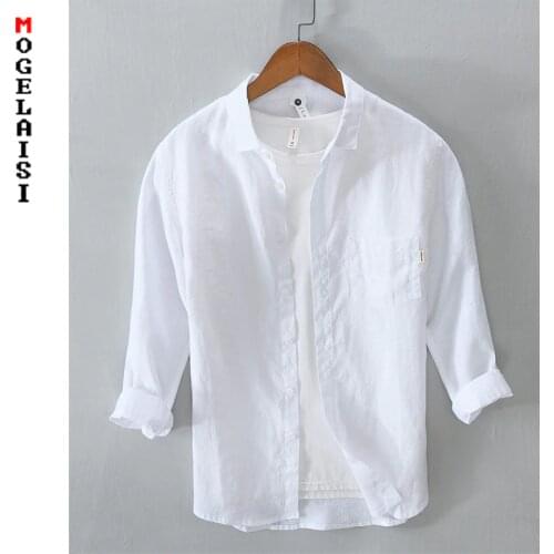 Casual Linen shirt men solid long sleeve 100% flax man shirt tops summer Breathable high quality man clothing Asian size 849