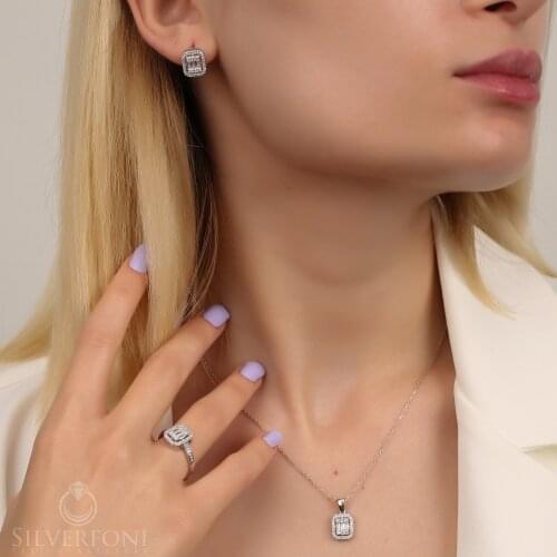 925 Sterling Silver Baguette Set Birthday Anniversary Fashion Engagement Wedding Band Top Quality Charm Jewelry Model 1