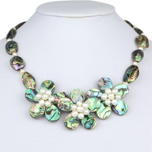 White Freshwater Pearl Nature Abalone Shell Flower Floral Necklace Handmade for Women Choker Bead Jewelery Luxury Accessories