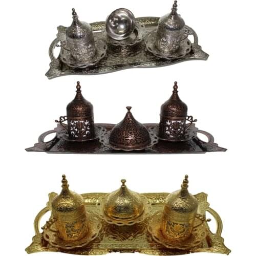 Handmade authentic Design Turkish Greek Arabic Coffee Espresso Set for 2 Service, Cups Saucers Lids Tray Delight Candy Dish GIFT