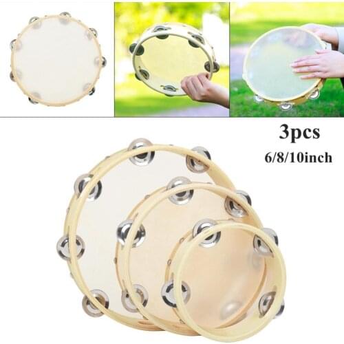 3pcs/lot 6 / 8 /10 Inch Durable Musical Instruments Tambourine Drum Children Round Percussion Cowhide Drums