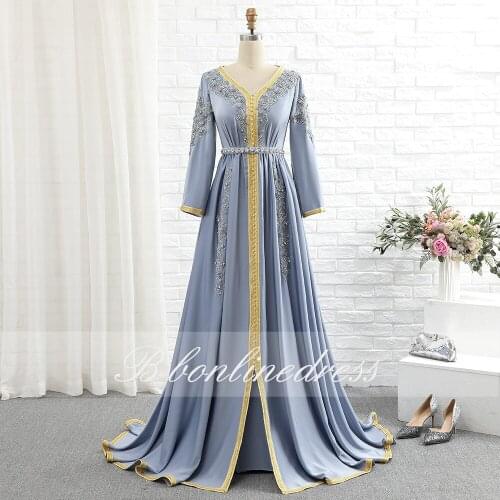 Real Picture Moroccan Caftan Evening Dresses 2020 Embroidery Appliques Long Formal Gown Sleeve Arabic Dubai Muslim Party Dress