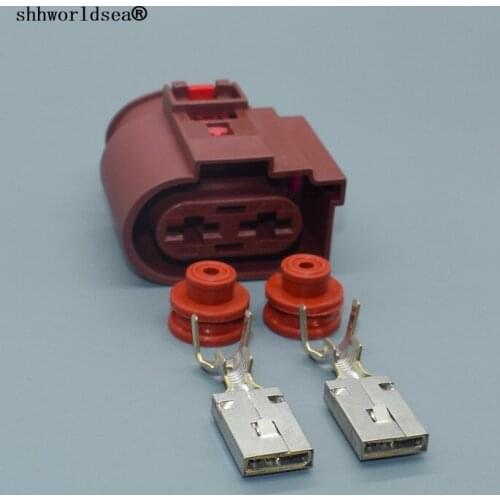 Shhworldsea 2 pin 9.5mm auto big current sealed housing cable electrical ring harness waterproof connector 1K0 971 055 A for vw