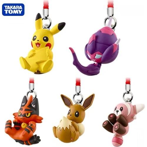 TAKARA TOMY Pokemon Action Figure Gacha Key Chain Mobile Phone Pendant Sun and Moon Torracat Pikachu Model Toy