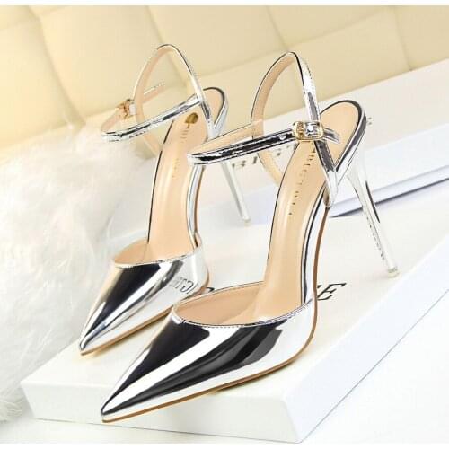 Pointed Patent Leather Solid Color Ladies High Heels Spring And Autumn Simple Sexy Stiletto Single Shoes Large Size 34-40